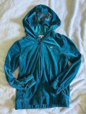 Juicy Couture Teal Velour Hooded Zip Jacket